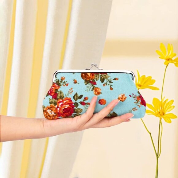 2 Packs Large Coin Purse Floral Cell Phone Pouch Clasp Wallet Handbags Change Po - Picture 8 of 10